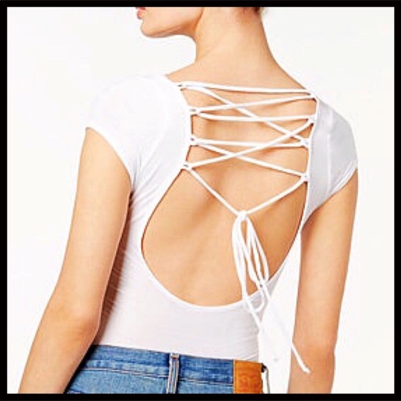 FREE PEOPLE WHITE LACEUP BACK CUTOUT BODYSUIT A3C - Picture 6 of 8